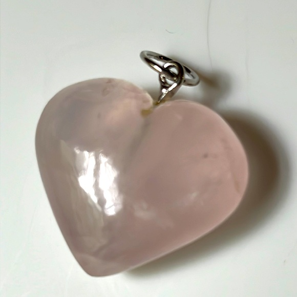 Rose Quartz Crystal Sterling Silver Heart Pendant - Picture 2 of 7